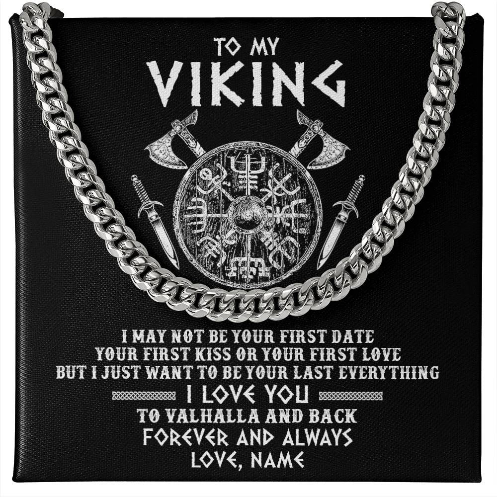 Cuban Link Chain Necklace Stainless Steel | 1 | Personalized To My Viking Necklace I Love You To Valhalla And Back Husband Boyfriend Men Her Him Birthday Anniversary Day Customized Gift Box Message Card | siriusteestore