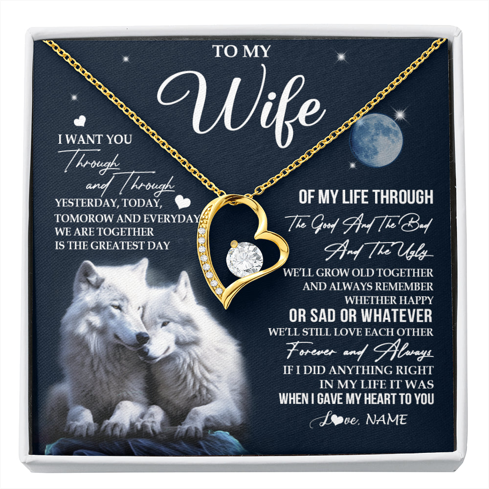 Forever Love Necklace 18K Yellow Gold Finish | 1 | Personalized To My Wife Canvas From Husband I Want You Wolf Wife Birthday Gifts Anniversary Romantic Valentines Day Christmas Custom Wall Art Print Framed Canvas | siriusteestore