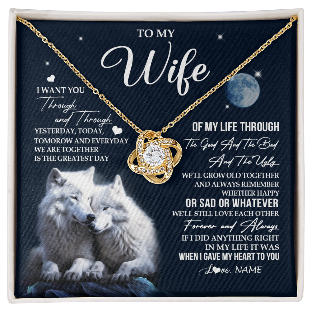 Love Knot Necklace 18K Yellow Gold Finish | 1 | Personalized To My Wife Canvas From Husband I Want You Wolf Wife Birthday Gifts Anniversary Romantic Valentines Day Christmas Custom Wall Art Print Framed Canvas | siriusteestore