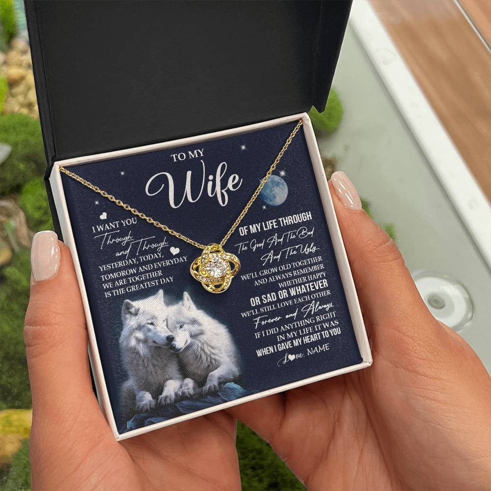 Love Knot Necklace 18K Yellow Gold Finish | 2 | Personalized To My Wife Canvas From Husband I Want You Wolf Wife Birthday Gifts Anniversary Romantic Valentines Day Christmas Custom Wall Art Print Framed Canvas | siriusteestore