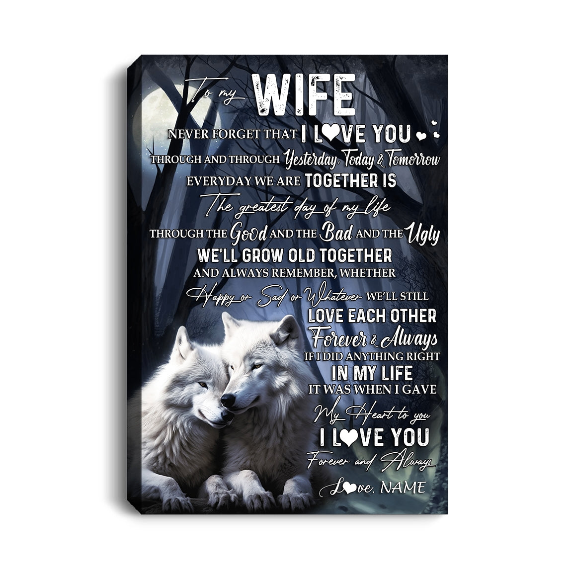 Personalized To My Wife Canvas From Husband Wolf Never Forget That I Love You Wife Birthday Wedding Anniversary Christmas Custom Wall Art Print Framed Canvas | siriusteestore