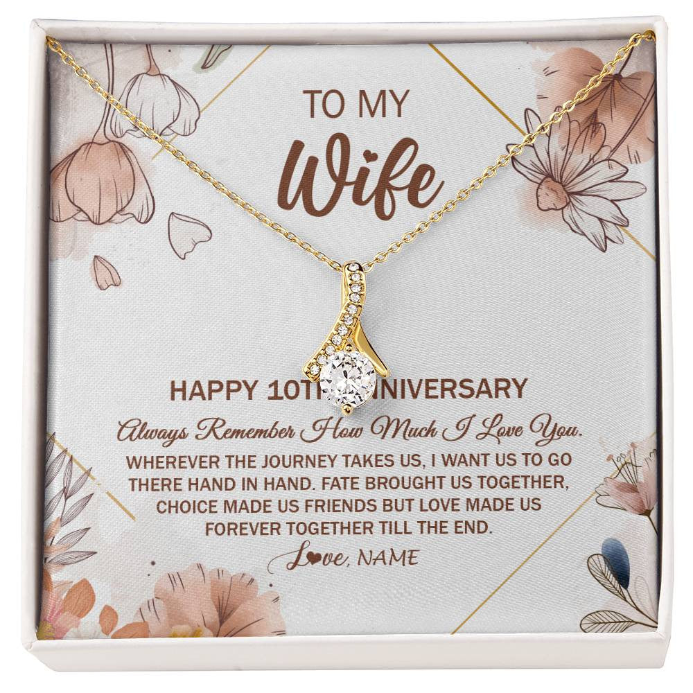 Alluring Beauty Necklace 18K Yellow Gold Finish | Personalized To My Wife Necklace From Husband 10 Years Anniversary For Her 10th Anniversary 10 Years Wedding Anniversary For Her Customized Gift Box Message Card | siriusteestore