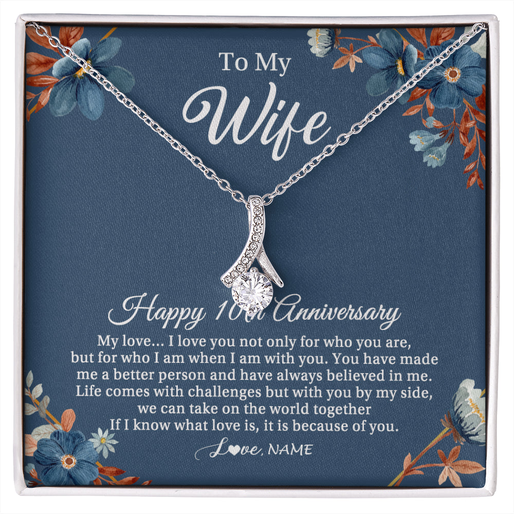 Alluring Beauty Necklace 14K White Gold Finish | 1 | Personalized To My Wife Necklace From Husband 10 Years Wedding Anniversary For Her 10th Anniversary For Her 10 Years Anniversary Customized Gift Box Message Card | siriusteestore