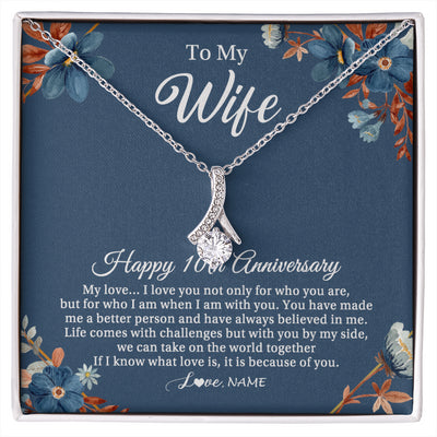 Alluring Beauty Necklace 14K White Gold Finish | 1 | Personalized To My Wife Necklace From Husband 10 Years Wedding Anniversary For Her 10th Anniversary For Her 10 Years Anniversary Customized Gift Box Message Card | siriusteestore