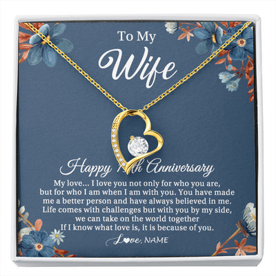 Forever Love Necklace 18K Yellow Gold Finish | 1 | Personalized To My Wife Necklace From Husband 15 Years Wedding Anniversary For Her 15th Anniversary For Her 15 Years Anniversary Customized Gift Box Message Card | siriusteestore