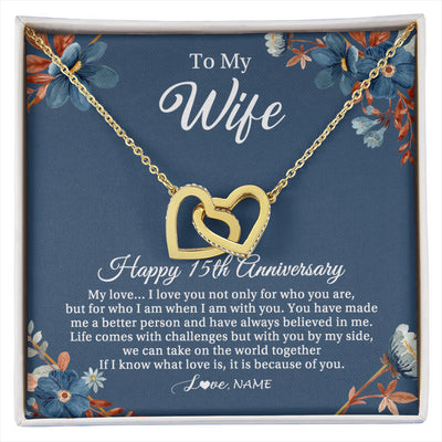 Interlocking Hearts Necklace 18K Yellow Gold Finish | 1 | Personalized To My Wife Necklace From Husband 15 Years Wedding Anniversary For Her 15th Anniversary For Her 15 Years Anniversary Customized Gift Box Message Card | siriusteestore