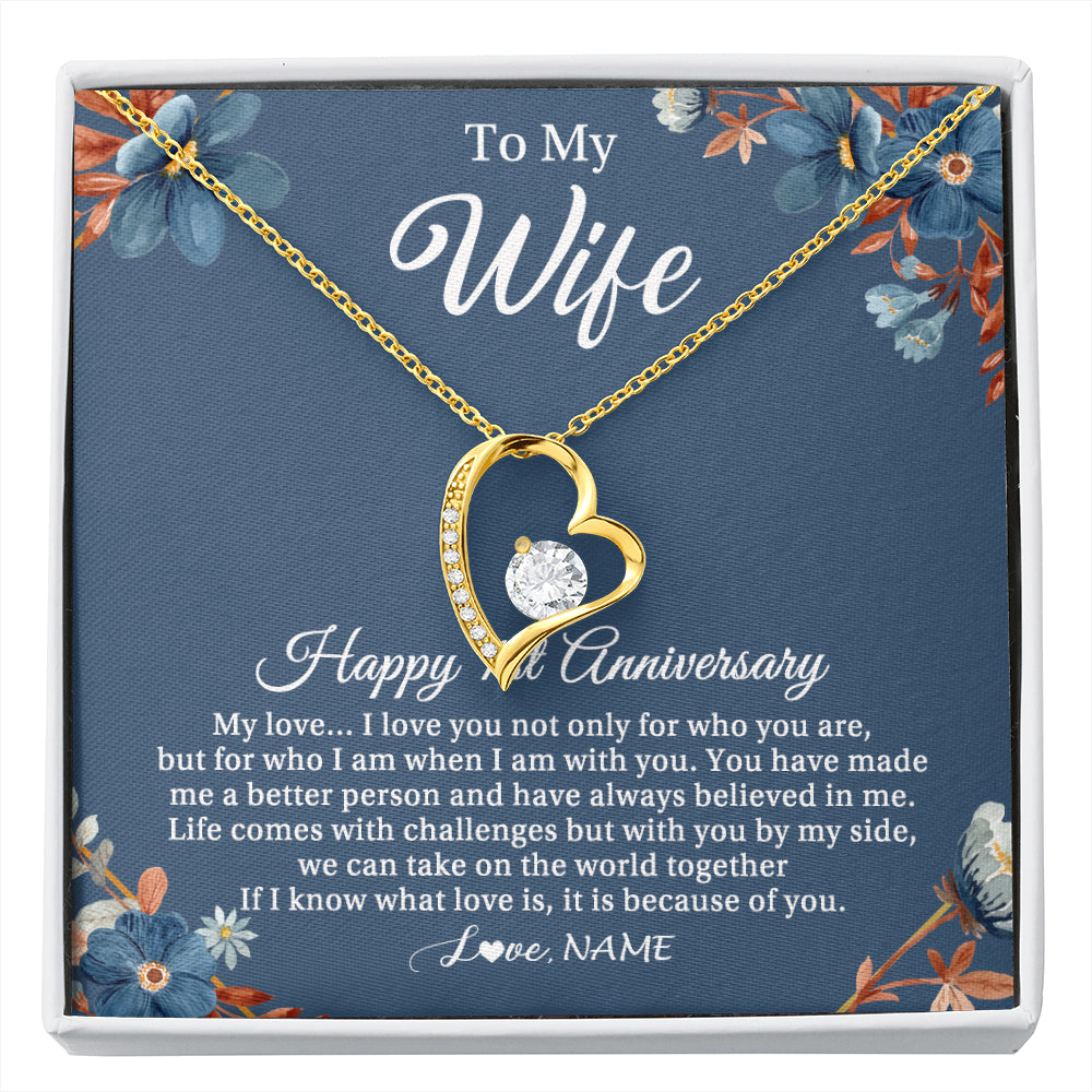 Forever Love Necklace 18K Yellow Gold Finish | 1 | Personalized To My Wife Necklace From Husband 1 Year Wedding Anniversary For Her 1st Anniversary For Her 1 Years Anniversary Customized Gift Box Message Card | siriusteestore