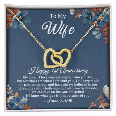 Interlocking Hearts Necklace 18K Yellow Gold Finish | 1 | Personalized To My Wife Necklace From Husband 1 Year Wedding Anniversary For Her 1st Anniversary For Her 1 Years Anniversary Customized Gift Box Message Card | siriusteestore