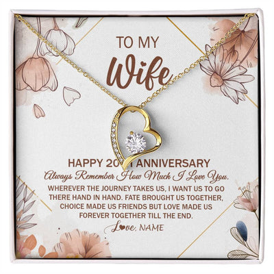 Forever Love Necklace 18K Yellow Gold Finish | Personalized To My Wife Necklace From Husband 20 Years Anniversary For Her 20th Anniversary 20 Years Wedding Anniversary For Her Customized Gift Box Message Card | siriusteestore