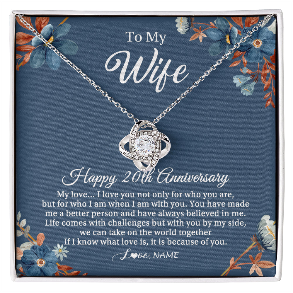 Love Knot Necklace 14K White Gold Finish | 1 | Personalized To My Wife Necklace From Husband 20 Years Wedding Anniversary For Her 20th Anniversary For Her 20 Years Anniversary Customized Gift Box Message Card | siriusteestore