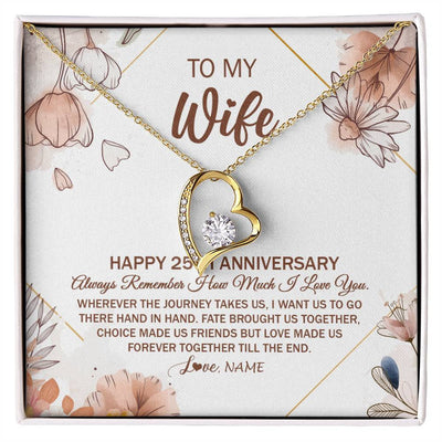 Forever Love Necklace 18K Yellow Gold Finish | Personalized To My Wife Necklace From Husband 25 Years Anniversary For Her 25th Anniversary 25 Years Wedding Anniversary For Her Customized Gift Box Message Card | siriusteestore