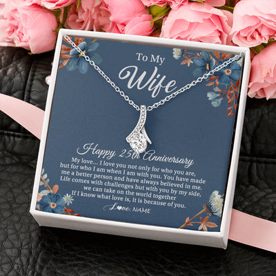 Alluring Beauty Necklace 14K White Gold Finish | 2 | Personalized To My Wife Necklace From Husband 25 Years Wedding Anniversary For Her 25th Anniversary For Her 25 Years Anniversary Customized Gift Box Message Card | siriusteestore