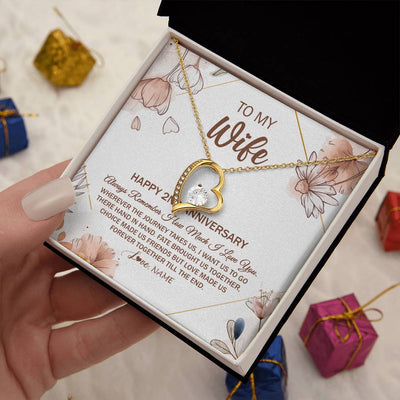 Forever Love Necklace 18K Yellow Gold Finish | Personalized To My Wife Necklace From Husband 2 Years Anniversary For Her 2nd Anniversary 2 Years Wedding Anniversary For Her Customized Gift Box Message Card | siriusteestore