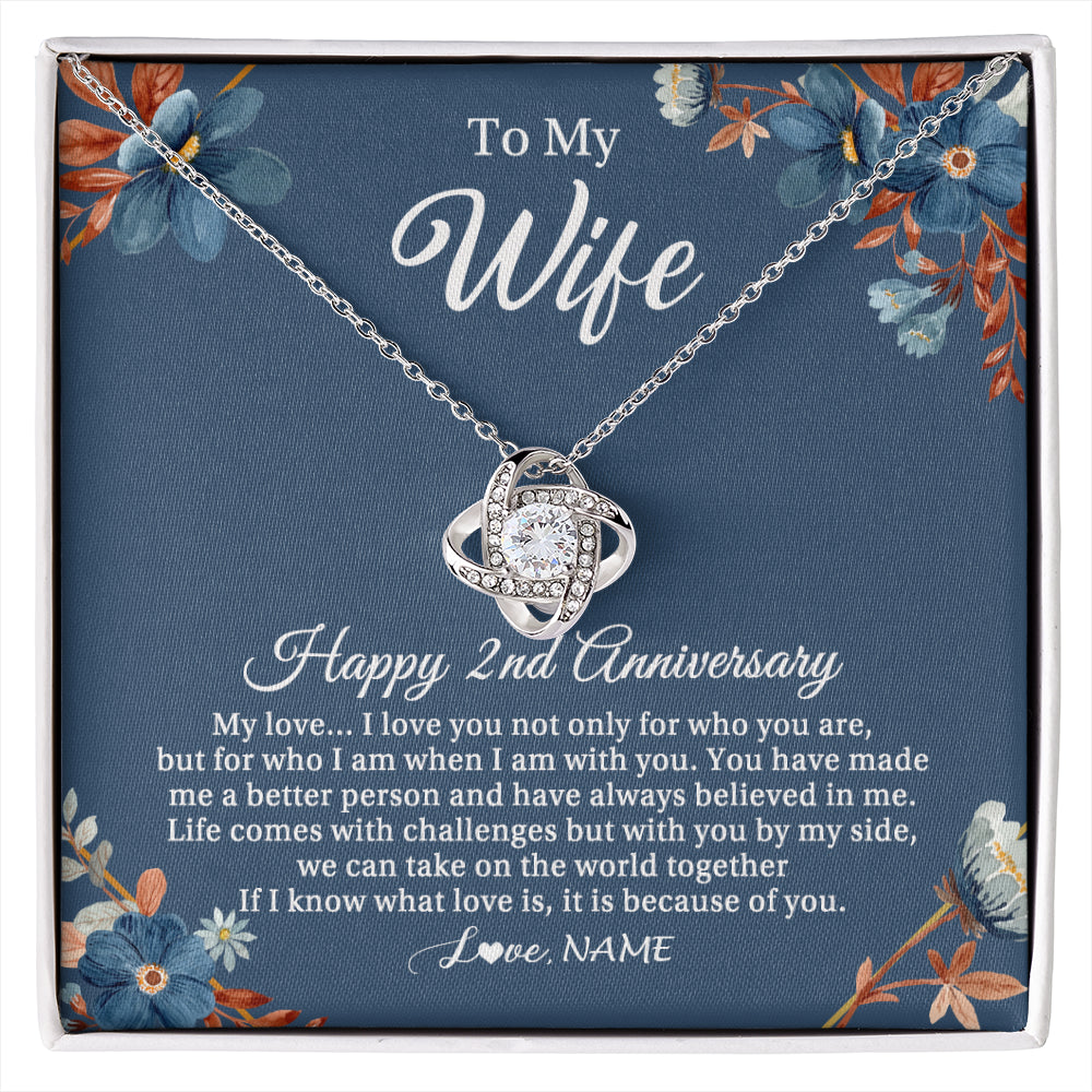 Love Knot Necklace 14K White Gold Finish | 1 | Personalized To My Wife Necklace From Husband 2 Years Wedding Anniversary For Her 2nd Anniversary For Her 2 Years Anniversary Customized Gift Box Message Card | siriusteestore