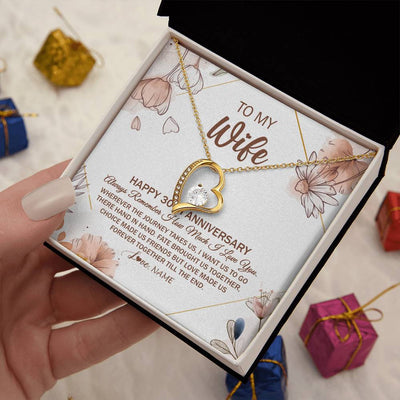 Forever Love Necklace 18K Yellow Gold Finish | Personalized To My Wife Necklace From Husband 30 Years Anniversary For Her 30th Anniversary 30 Years Wedding Anniversary For Her Customized Gift Box Message Card | siriusteestore