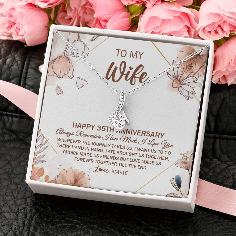 Alluring Beauty Necklace 14K White Gold Finish | 2 | Personalized To My Wife Necklace From Husband 35 Years Anniversary For Her 35th Anniversary 35 Years Wedding Anniversary For Her Customized Gift Box Message Card | siriusteestore