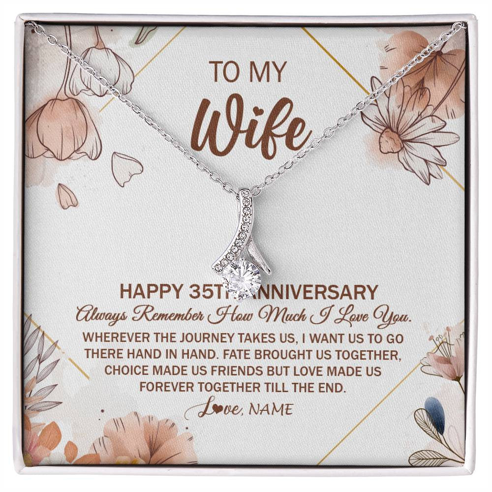 Alluring Beauty Necklace 14K White Gold Finish | 1 | Personalized To My Wife Necklace From Husband 35 Years Anniversary For Her 35th Anniversary 35 Years Wedding Anniversary For Her Customized Gift Box Message Card | siriusteestore