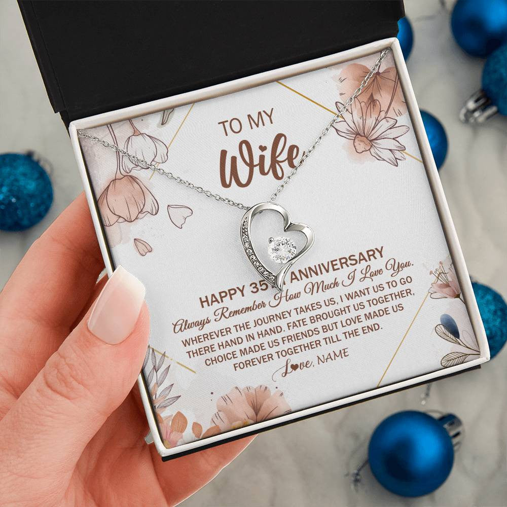 Forever Love Necklace 14K White Gold Finish | 2 | Personalized To My Wife Necklace From Husband 35 Years Anniversary For Her 35th Anniversary 35 Years Wedding Anniversary For Her Customized Gift Box Message Card | siriusteestore