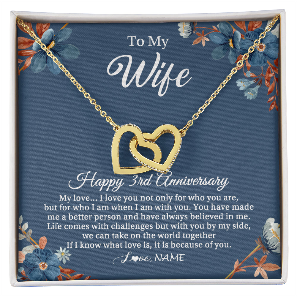 Interlocking Hearts Necklace 18K Yellow Gold Finish | 1 | Personalized To My Wife Necklace From Husband 3 Years Wedding Anniversary For Her 3rd Anniversary For Her 3 Years Anniversary Customized Gift Box Message Card | siriusteestore