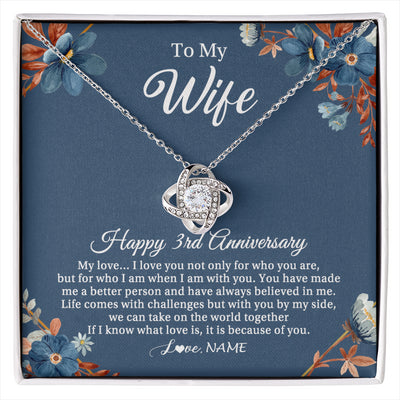 Love Knot Necklace 14K White Gold Finish | 1 | Personalized To My Wife Necklace From Husband 3 Years Wedding Anniversary For Her 3rd Anniversary For Her 3 Years Anniversary Customized Gift Box Message Card | siriusteestore