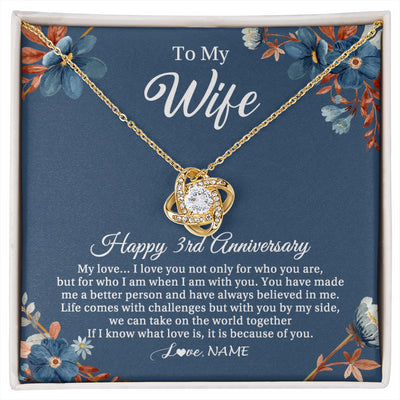 Love Knot Necklace 18K Yellow Gold Finish | 1 | Personalized To My Wife Necklace From Husband 3 Years Wedding Anniversary For Her 3rd Anniversary For Her 3 Years Anniversary Customized Gift Box Message Card | siriusteestore
