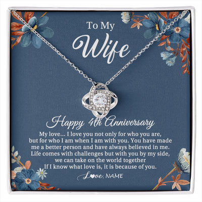 Love Knot Necklace 14K White Gold Finish | 1 | Personalized To My Wife Necklace From Husband 4 Years Wedding Anniversary For Her 4th Anniversary For Her 4 Years Anniversary Customized Gift Box Message Card | siriusteestore