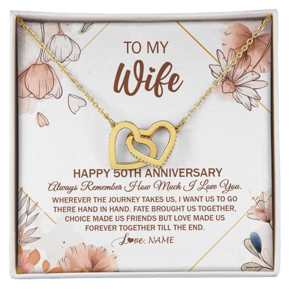 Interlocking Hearts Necklace 18K Yellow Gold Finish | 1 | Personalized To My Wife Necklace From Husband 50 Years Anniversary For Her 50th Anniversary 50 Years Wedding Anniversary For Her Customized Gift Box Message Card | siriusteestore