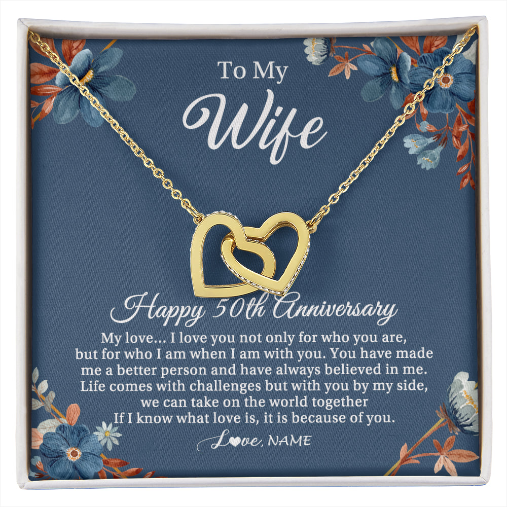 Interlocking Hearts Necklace 18K Yellow Gold Finish | 1 | Personalized To My Wife Necklace From Husband 50 Years Wedding Anniversary For Her 50th Anniversary For Her 50 Years Anniversary Customized Gift Box Message Card | siriusteestore