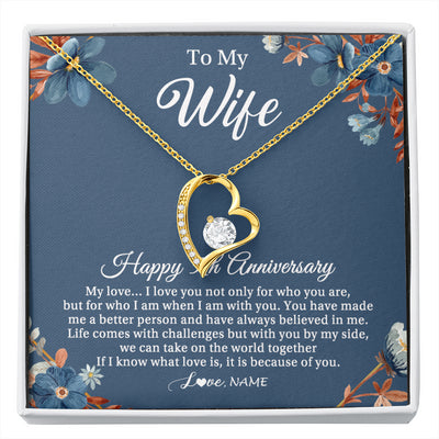 Forever Love Necklace 18K Yellow Gold Finish | 1 | Personalized To My Wife Necklace From Husband 5 Years Wedding Anniversary For Her 5th Anniversary For Her 5 Years Anniversary Customized Gift Box Message Card | siriusteestore