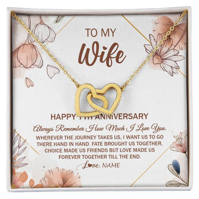 Interlocking Hearts Necklace 18K Yellow Gold Finish | Personalized To My Wife Necklace From Husband 7 Years Anniversary For Her 7th Anniversary 7 Years Wedding Anniversary For Her Customized Gift Box Message Card | siriusteestore