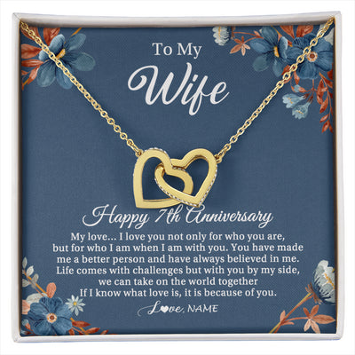 Interlocking Hearts Necklace 18K Yellow Gold Finish | 1 | Personalized To My Wife Necklace From Husband 7 Years Wedding Anniversary For Her 7th Anniversary For Her 7 Years Anniversary Customized Gift Box Message Card | siriusteestore