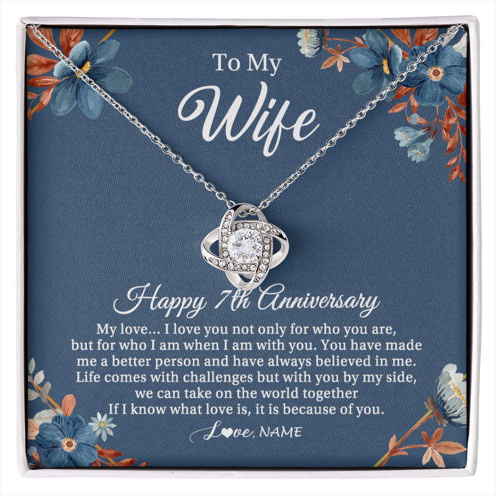 Love Knot Necklace 14K White Gold Finish | 1 | Personalized To My Wife Necklace From Husband 7 Years Wedding Anniversary For Her 7th Anniversary For Her 7 Years Anniversary Customized Gift Box Message Card | siriusteestore