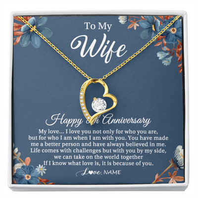 Forever Love Necklace 18K Yellow Gold Finish | 1 | Personalized To My Wife Necklace From Husband 8 Years Wedding Anniversary For Her 8th Anniversary For Her 8 Years Anniversary Customized Gift Box Message Card | siriusteestore
