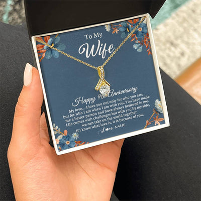 Alluring Beauty Necklace 18K Yellow Gold Finish | 2 | Personalized To My Wife Necklace From Husband 9 Years Wedding Anniversary For Her 9th Anniversary For Her 9 Years Anniversary Customized Gift Box Message Card | siriusteestore