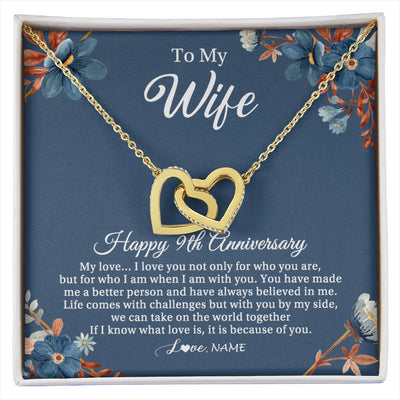 Interlocking Hearts Necklace 18K Yellow Gold Finish | 1 | Personalized To My Wife Necklace From Husband 9 Years Wedding Anniversary For Her 9th Anniversary For Her 9 Years Anniversary Customized Gift Box Message Card | siriusteestore