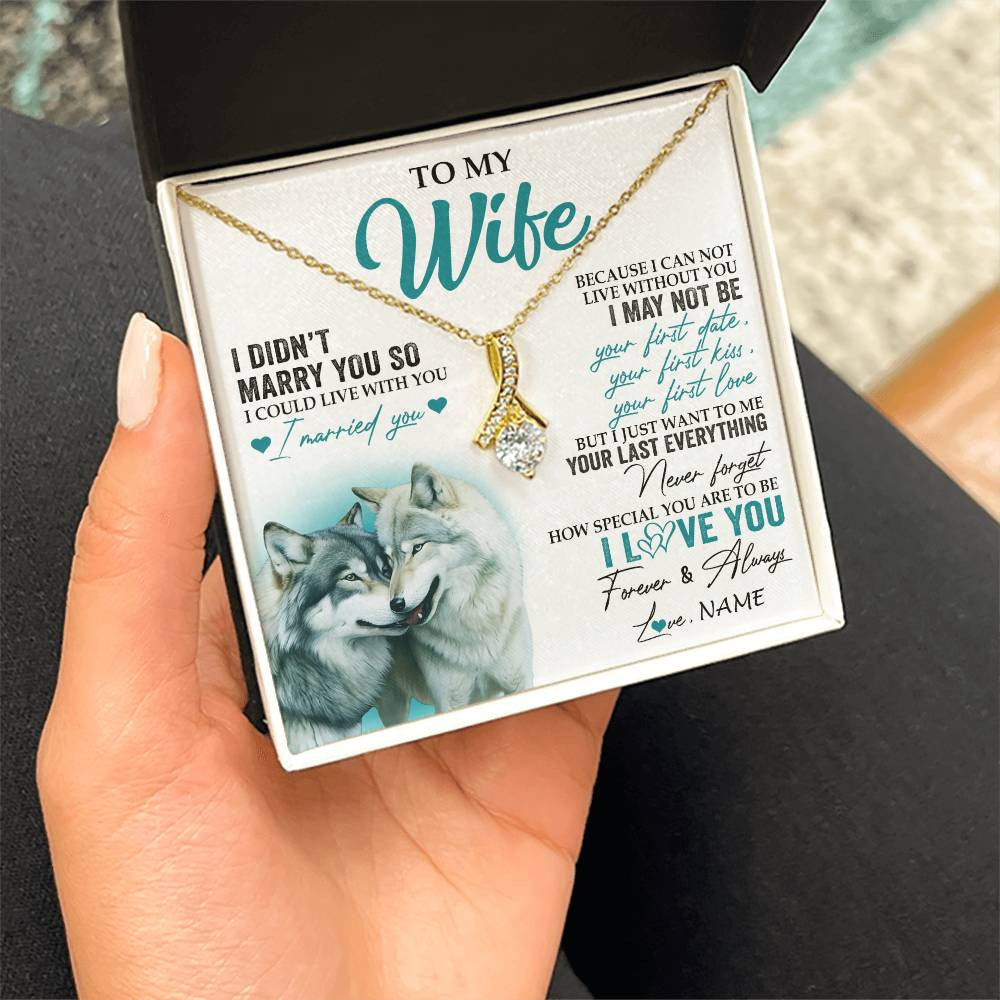 Alluring Beauty Necklace 18K Yellow Gold Finish | 2 | Personalized To My Wife Necklace From Husband I Didn't Marry You So Wolf For Wife Wedding Anniversary Day Birthday Christmas Customized Gift Box Message Card | siriusteestore
