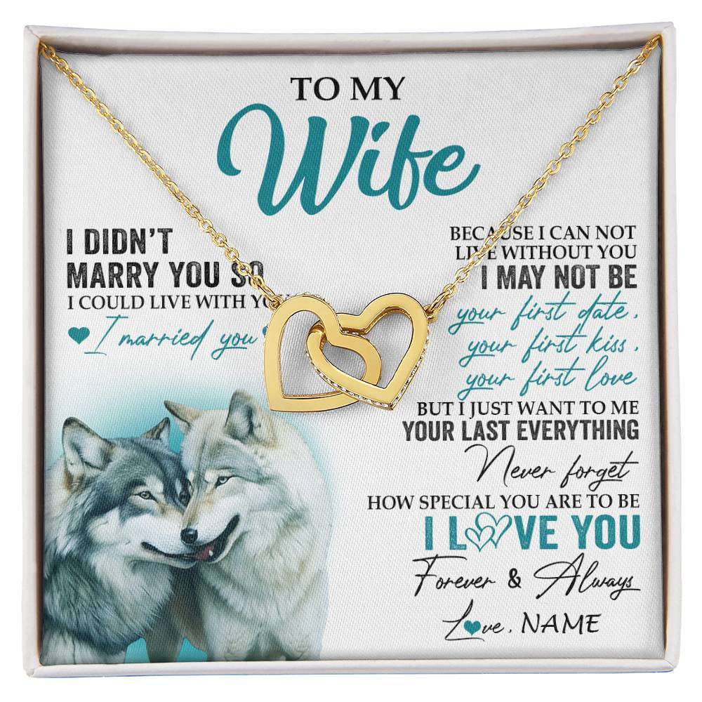 Interlocking Hearts Necklace 18K Yellow Gold Finish | 1 | Personalized To My Wife Necklace From Husband I Didn't Marry You So Wolf For Wife Wedding Anniversary Day Birthday Christmas Customized Gift Box Message Card | siriusteestore