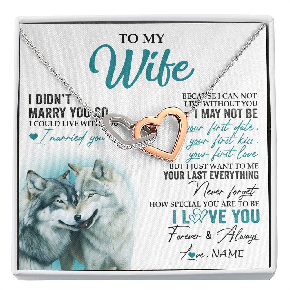 Interlocking Hearts Necklace Stainless Steel & Rose Gold Finish | 1 | Personalized To My Wife Necklace From Husband I Didn't Marry You So Wolf For Wife Wedding Anniversary Day Birthday Christmas Customized Gift Box Message Card | siriusteestore