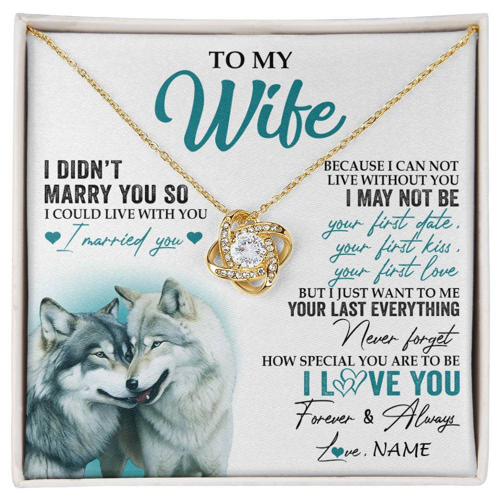 Love Knot Necklace 18K Yellow Gold Finish | 1 | Personalized To My Wife Necklace From Husband I Didn't Marry You So Wolf For Wife Wedding Anniversary Day Birthday Christmas Customized Gift Box Message Card | siriusteestore