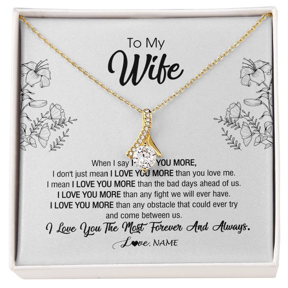 Alluring Beauty Necklace 18K Yellow Gold Finish | Personalized To My Wife Necklace From Husband I Love You More Wife Birthday Anniversary Wedding Valentines Day Christmas Customized Message Card | siriusteestore
