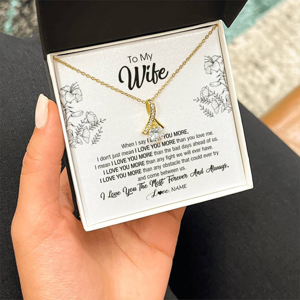 Alluring Beauty Necklace 18K Yellow Gold Finish | Personalized To My Wife Necklace From Husband I Love You More Wife Birthday Anniversary Wedding Valentines Day Christmas Customized Message Card | siriusteestore