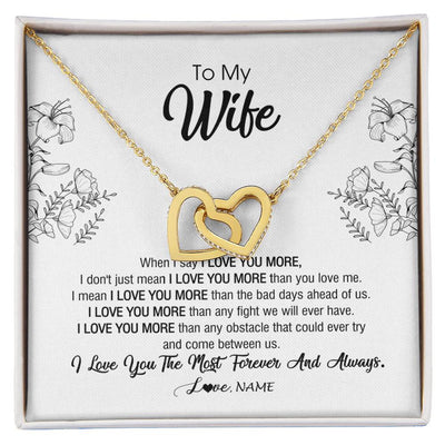 Interlocking Hearts Necklace 18K Yellow Gold Finish | Personalized To My Wife Necklace From Husband I Love You More Wife Birthday Anniversary Wedding Valentines Day Christmas Customized Message Card | siriusteestore