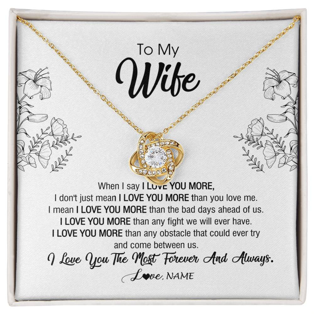 Love Knot Necklace 18K Yellow Gold Finish | Personalized To My Wife Necklace From Husband I Love You More Wife Birthday Anniversary Wedding Valentines Day Christmas Customized Message Card | siriusteestore