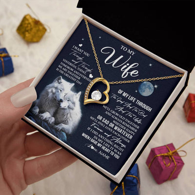 Forever Love Necklace 18K Yellow Gold Finish | 2 | Personalized To My Wife Necklace From Husband I Want You Wolf Wife Birthday Anniversary Romantic Valentines Day Christmas Customized Gift Box Message Card | siriusteestore