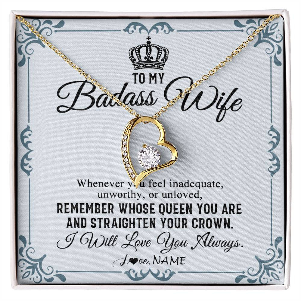 Forever Love Necklace 18K Yellow Gold Finish | 1 | Personalized To My Wife Necklace From Husband I Will Love You Always Wife Birthday Anniversary Valentines Day Christmas Customized Gift Box Message Card | siriusteestore