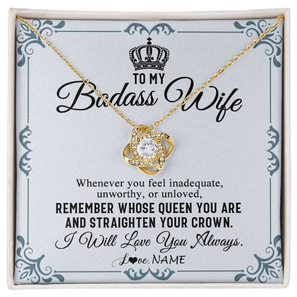 Love Knot Necklace 18K Yellow Gold Finish | 1 | Personalized To My Wife Necklace From Husband I Will Love You Always Wife Birthday Anniversary Valentines Day Christmas Customized Gift Box Message Card | siriusteestore