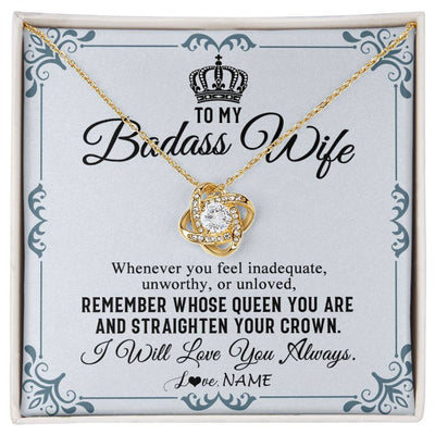 Love Knot Necklace 18K Yellow Gold Finish | 1 | Personalized To My Wife Necklace From Husband I Will Love You Always Wife Birthday Anniversary Valentines Day Christmas Customized Gift Box Message Card | siriusteestore