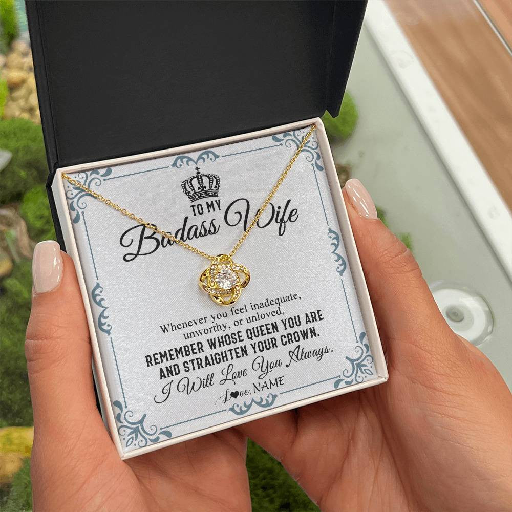 Love Knot Necklace 18K Yellow Gold Finish | 2 | Personalized To My Wife Necklace From Husband I Will Love You Always Wife Birthday Anniversary Valentines Day Christmas Customized Gift Box Message Card | siriusteestore