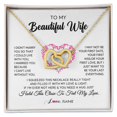 Interlocking Hearts Necklace 18K Yellow Gold Finish | Personalized To My Wife Necklace From Husband Love Heart Soulmate Wife Birthday Anniversary Wedding Valentines Day For Her Customized Gift Box Message Card | siriusteestore