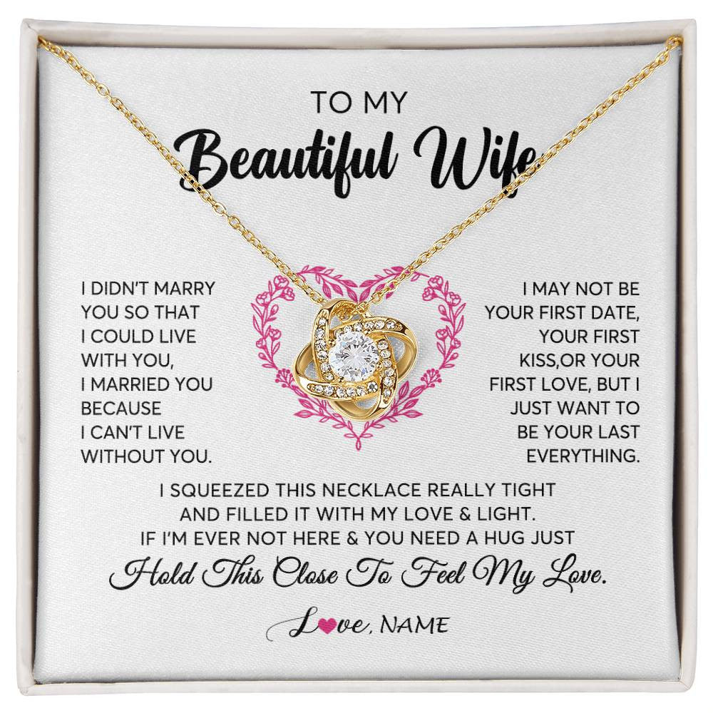 Love Knot Necklace 18K Yellow Gold Finish | Personalized To My Wife Necklace From Husband Love Heart Soulmate Wife Birthday Anniversary Wedding Valentines Day For Her Customized Gift Box Message Card | siriusteestore